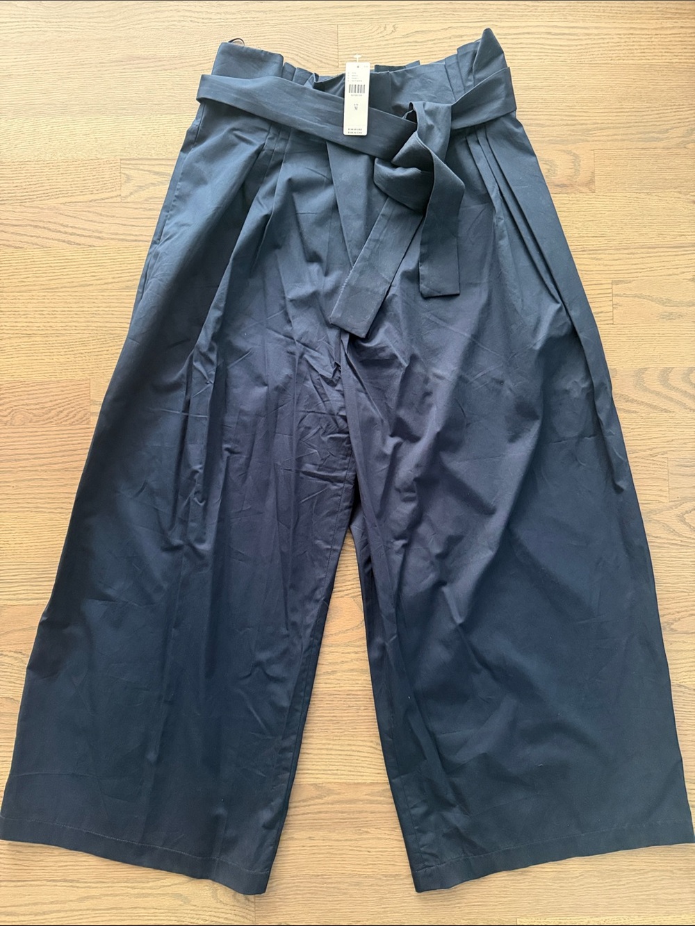 High-Rise Wide-Leg Paperbag Chinos with Self-Tie Belt - Navy